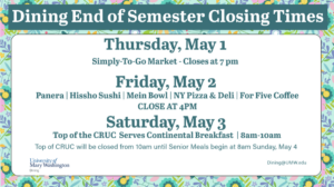 Dining End of Semester Closing Times